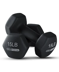 HolaHatha 5, 10, and 15 Pound Neoprene Dumbbell Free Hand Weight Set with Rack
