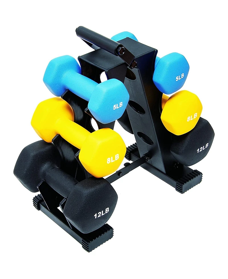 BalanceFrom Fitness 5, 8, and 12 Pound Neoprene Coated Dumbbell Set with Stand