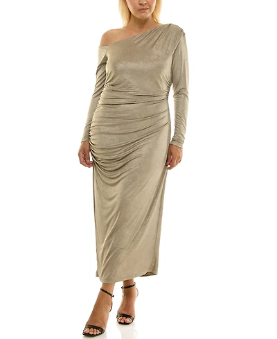 Taylor Plus Asymmetrical Side Ruche Maxi Dress