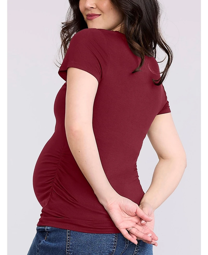 Motherhood Maternity V-Neck Side-Ruched Short Sleeve Tee