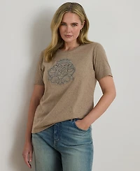 Lauren Ralph Plus Beaded-Crest Cotton Jersey T-Shirt