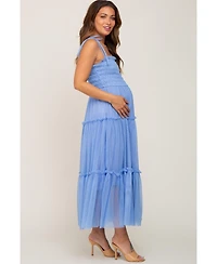 Pinkblush Maternity Light Blue Smocked Mesh Midi Dress
