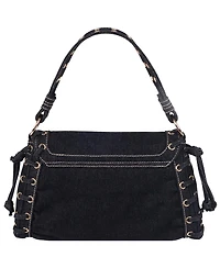 True Religion Studded Horseshoe Eyelet Denim Flap Bag