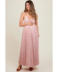 Pinkblush Maternity Light Pink Floral Pleated Back Cutout Maxi Dress