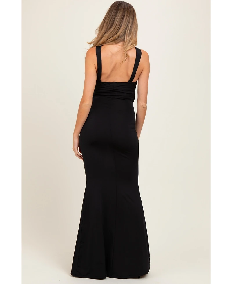 Pinkblush Maternity Black Twist Front Ruched Maxi Dress