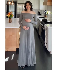 Pinkblush Maternity Olive Solid Off Shoulder Maxi Dress