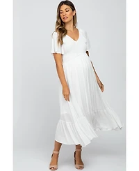 Pinkblush Maternity Ivory Smocked V-Neck Midi Dress