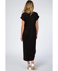 Pinkblush Maternity Black Ribbed Curved Hem Midi Dress