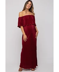 Pinkblush Maternity Forest Green Pleated Ruffle Off Shoulder Maxi Dress