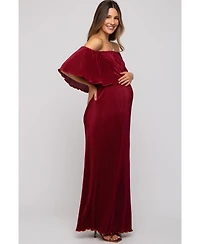 Pinkblush Maternity Forest Green Pleated Ruffle Off Shoulder Maxi Dress