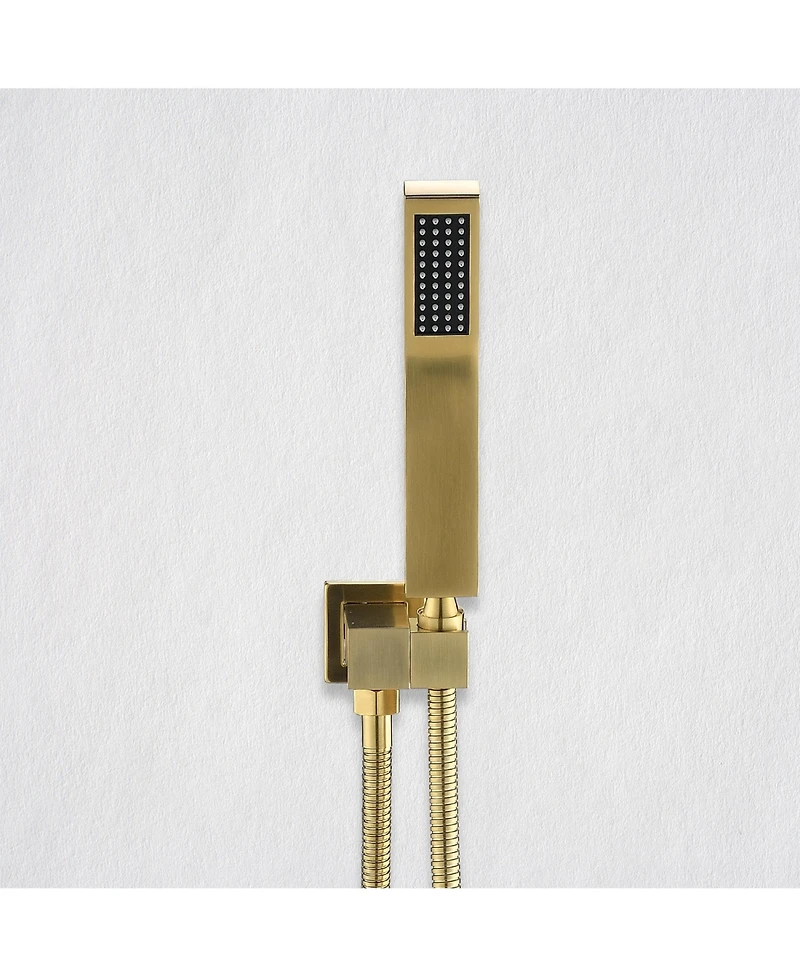 Rainsken 12" Rain Brushed Gold Shower Head Systems Wall Mounted Shower Full Body Coverage Square Shower Head