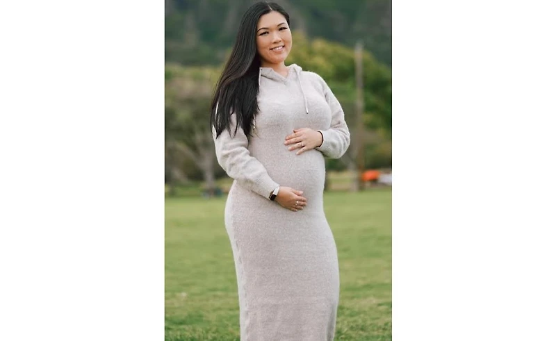 Pinkblush Maternity Beige Hooded Sweater Midi Dress