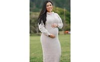 Pinkblush Maternity Beige Hooded Sweater Midi Dress