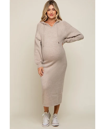 Pinkblush Maternity Beige Hooded Sweater Midi Dress