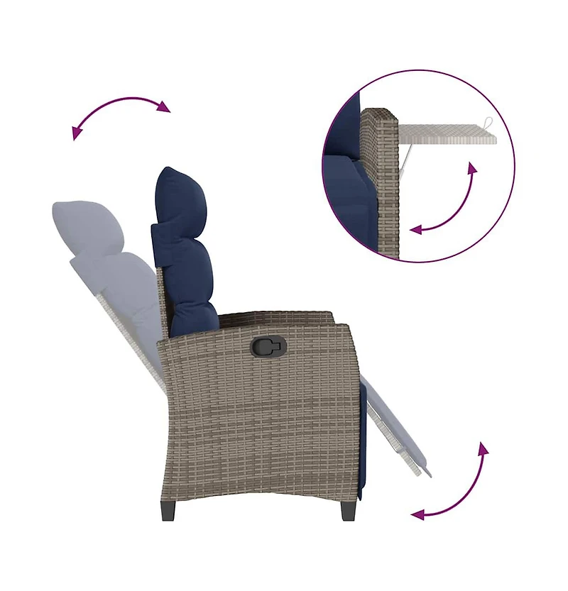 vidaXL Reclining Garden Chair Grey, Navy Blue