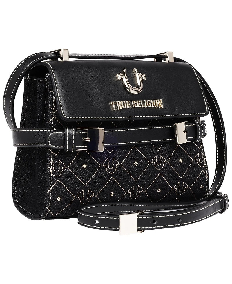 True Religion Studded Denim Flap Crossbody Bag