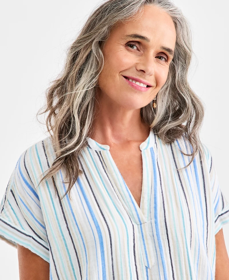 Style & Co Women's Cotton Gauze Split-Neck Dolman-Sleeve Shirt, Macy's Exclusive
