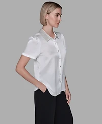 Karl Lagerfeld Paris Women's Collar Embellished Short Sleeve Top