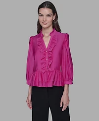 Karl Lagerfeld Paris Women's V-Neck Ruffle Detail Top