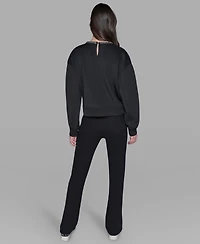 Karl Lagerfeld Paris Women's Crewneck Crystal Neck Top