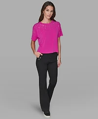 Karl Lagerfeld Paris Women's Crewneck Embellished Top