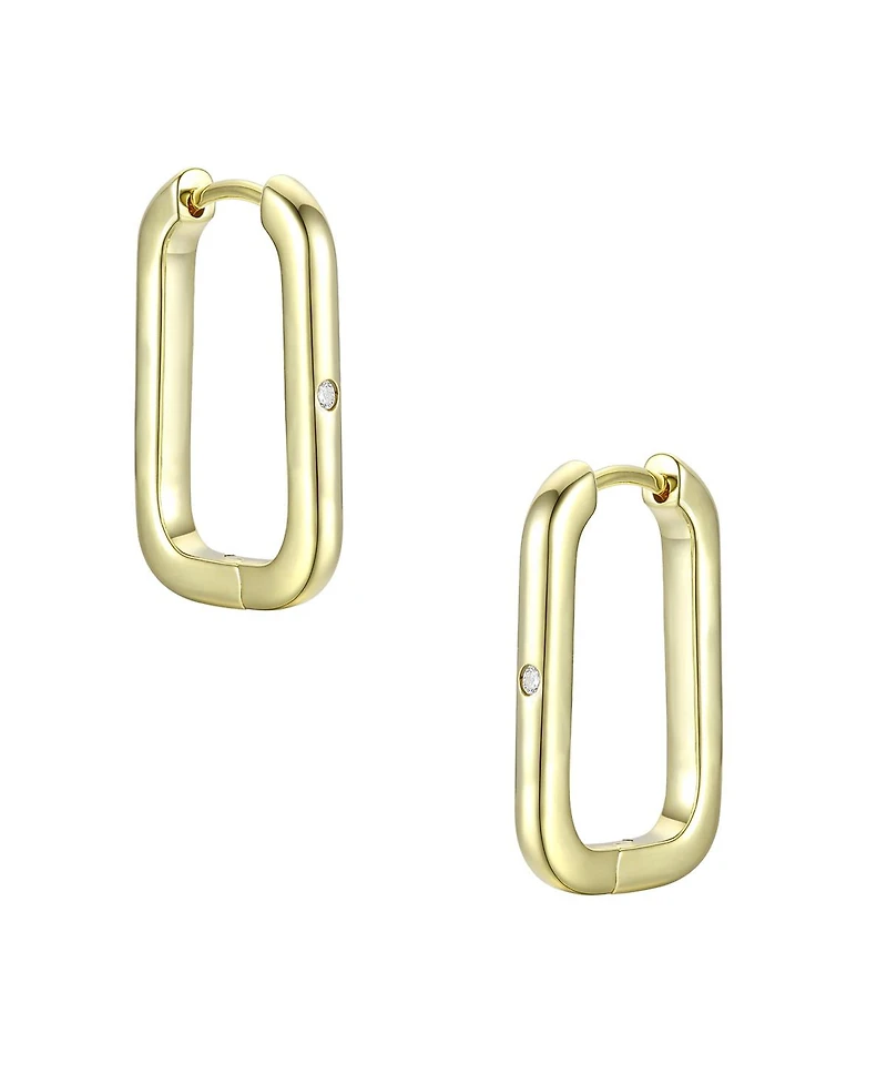 Rachel Glauber 14K Gold Plating with Clear Cubic Zirconia Hoop Earrings