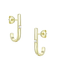 Rachel Glauber 14K Gold Plated with Clear Cubic Zirconia Open Hoop Earrings
