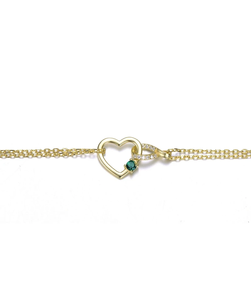 14K Gold Plated with Green Cubic Zirconia Heart Charm Bracelet