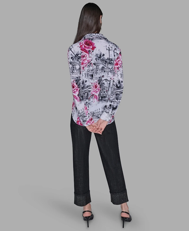 Karl Lagerfeld Paris Women's Floral Print Collar Top