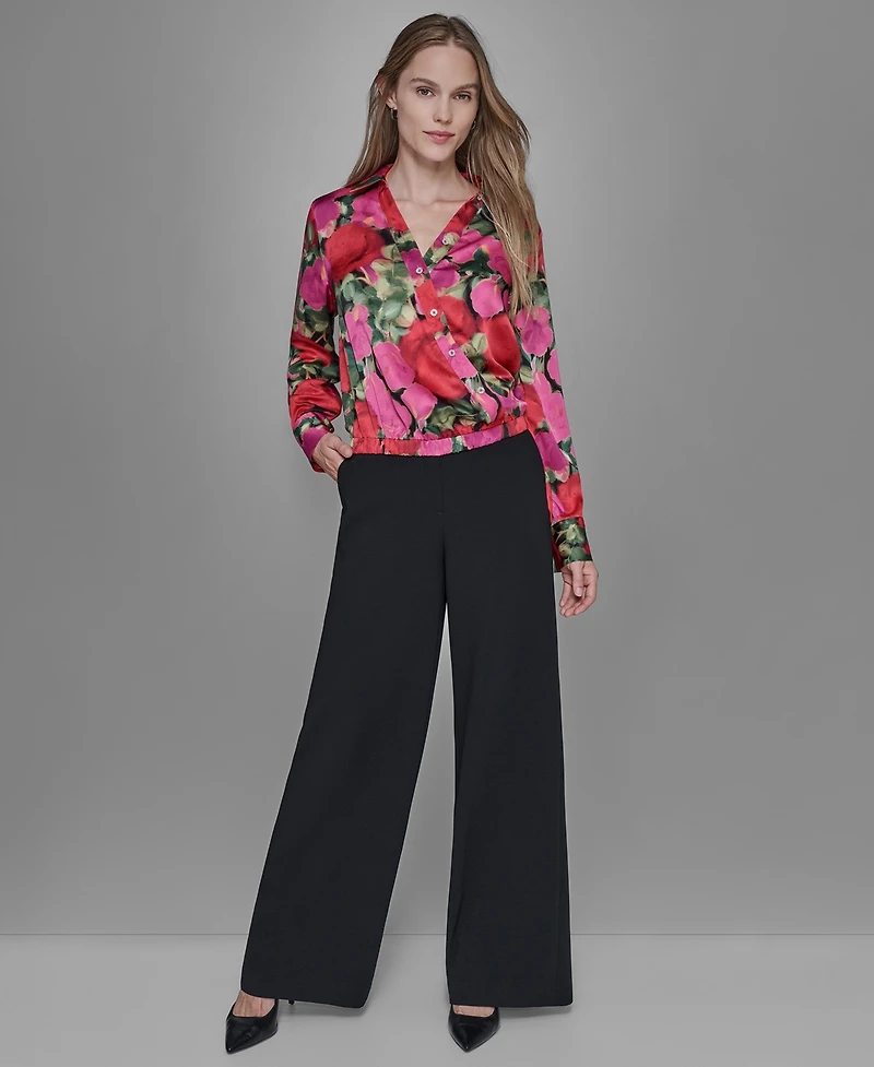 Karl Lagerfeld Paris Women's V-Neck Floral Print Top