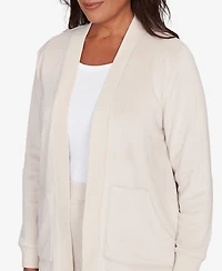 Alfred Dunner Calm Luxe Open Front Rib Trim Cardigan Top