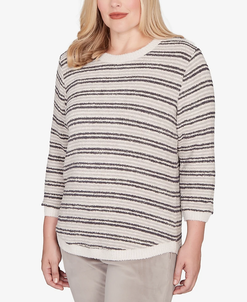 Alfred Dunner Calm Luxe Eyelash Striped Knit Top