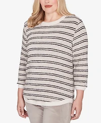 Alfred Dunner Calm Luxe Eyelash Striped Knit Top