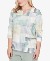 Alfred Dunner Stockbridge Soft Colorblock Rib Texture Knit Top