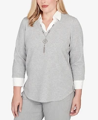 Alfred Dunner Stockbridge Diamond Jacquard Two One Top with Necklace
