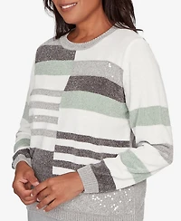 Alfred Dunner Stockbridge Stripe Sequin Colorblock Chenille Sweater