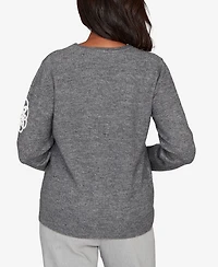 Alfred Dunner Stockbridge Ruffle V-Neck Floral Soutache Sweater