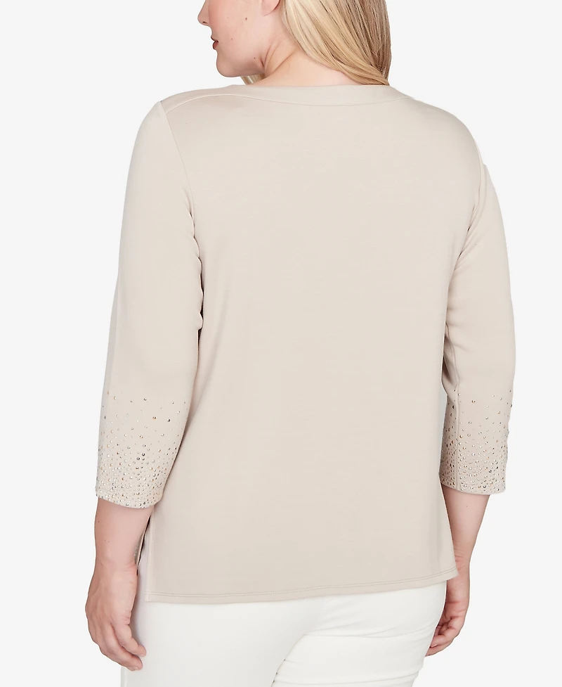 Alfred Dunner Vienna Heat Set Sparkle Ombre Border Knit Top