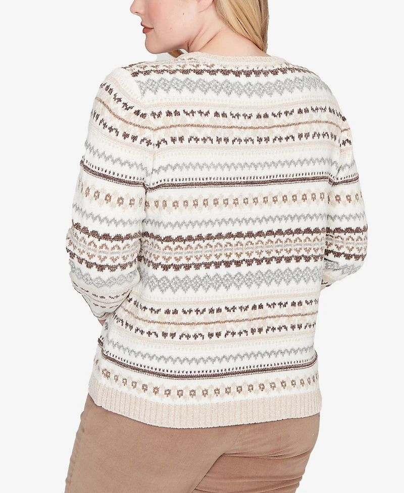Alfred Dunner Vienna Geometric Biadere Striped Chenille Sweater