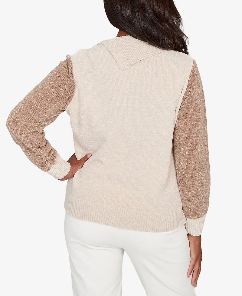 Alfred Dunner Vienna Neutral Tones Colorblock Sweater