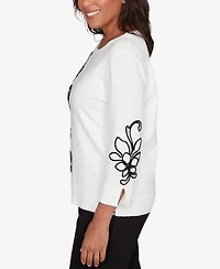 Alfred Dunner Barcelona Floral Soutache Lightweight Sweater