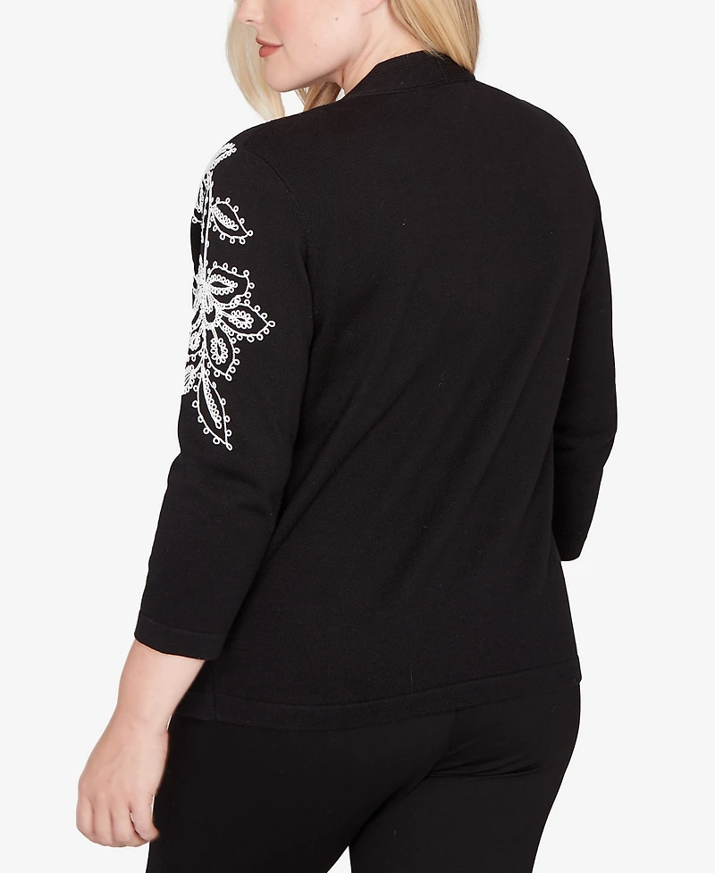 Alfred Dunner Barcelona Floral Soutache Two One Sweater with Necklace