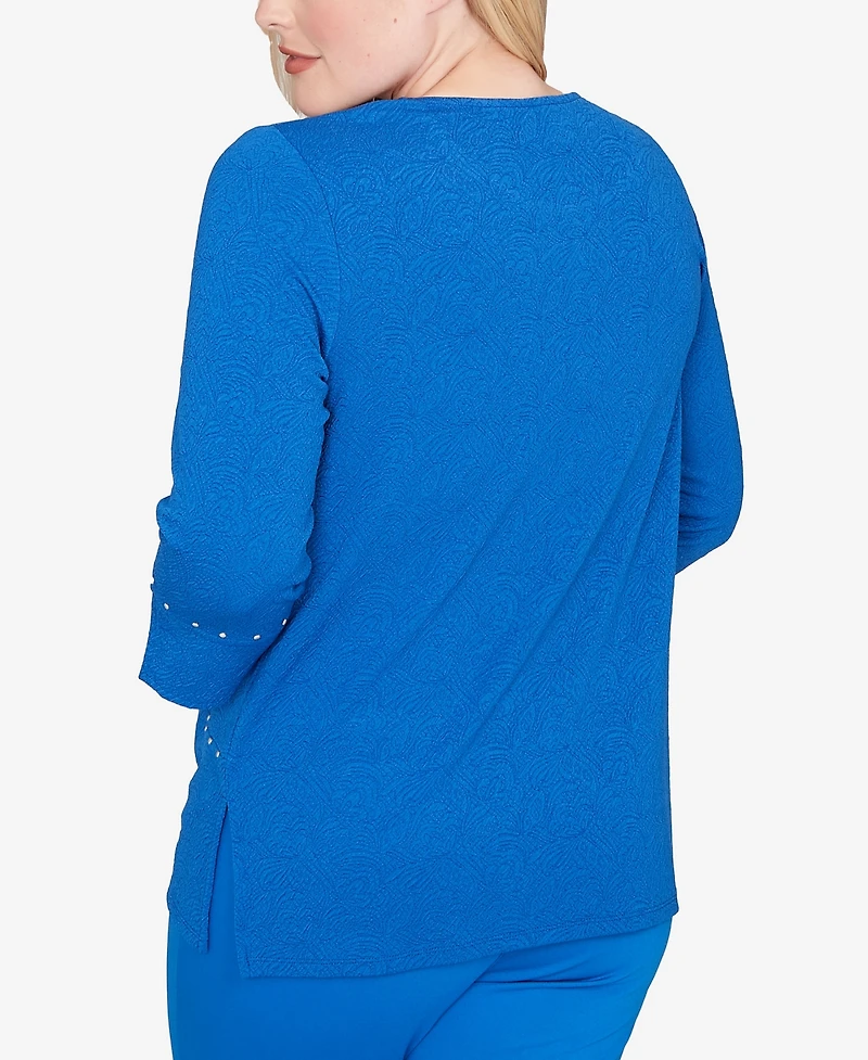 Alfred Dunner Barcelona Solid Floral Jacquard Knit Top