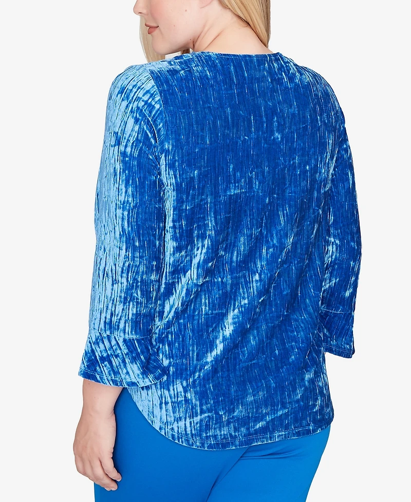 Alfred Dunner Barcelona Crushed Velvet Keyhole Bell Sleeve Top