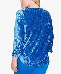 Alfred Dunner Barcelona Crushed Velvet Keyhole Bell Sleeve Top