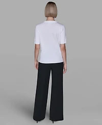 Karl Lagerfeld Paris Women's Crewneck Big Bow Applique Detail Sweater