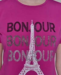 Karl Lagerfeld Paris Women's Crewneck Bonjour Eiffel Tower Embellished T-Shirt