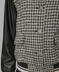 Karl Lagerfeld Paris Women's Collar Neck Mixed Media Jacket