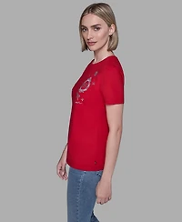 Karl Lagerfeld Paris Women's Crewneck Embellished Icon T-Shirt