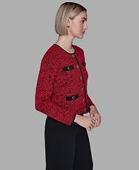 Karl Lagerfeld Paris Women's Crewneck Pocket Detail Cardigan